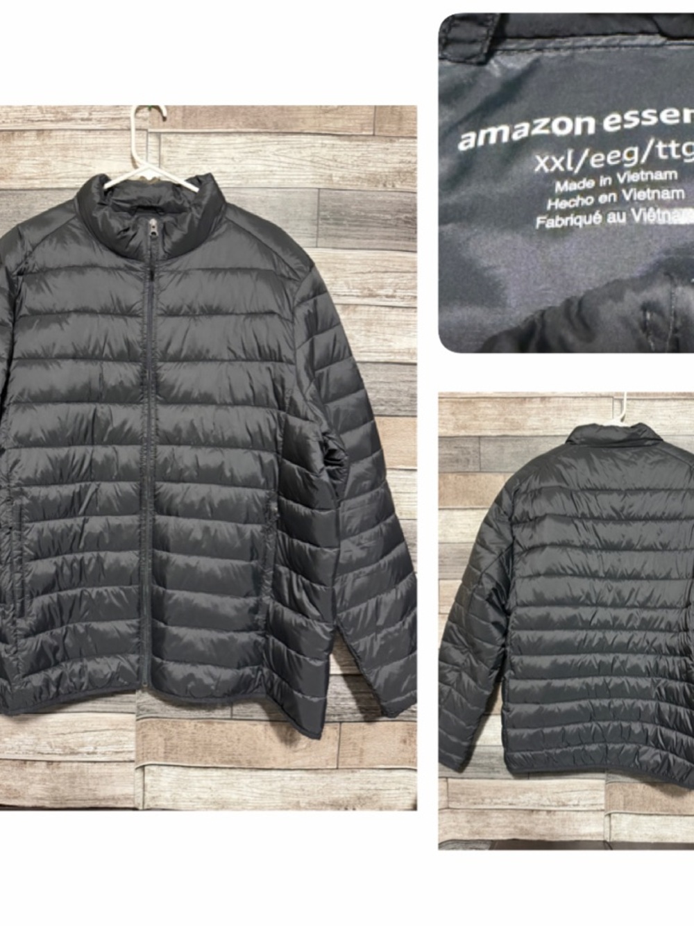 Amazon Essentials Puffer Jacket Men’s XXL Black Full Zip Zipper Pockets
